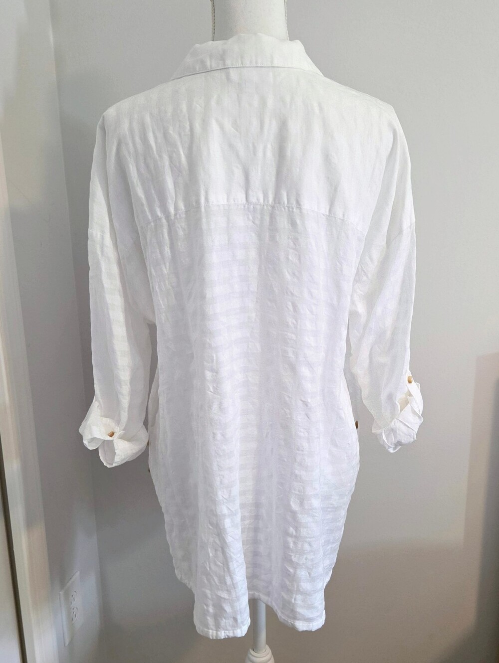 J. Jill Cotton Textured Windowpane V-Neck Popover Tunic - White XLP - Picture 5 of 12
